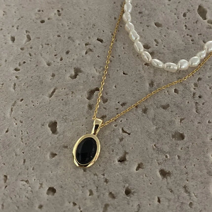 Elegante Zwarte Onyx en Parel Stapelketting - Aria Collectie