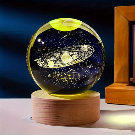LumiSphere - Luxe 3D Kristallen Tafellamp met Houten Voet