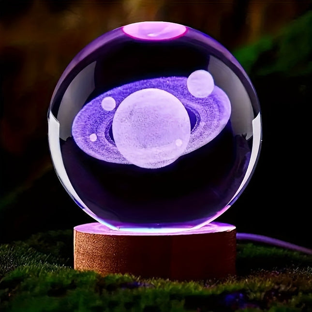 LumiSphere - Luxe 3D Kristallen Tafellamp met Houten Voet