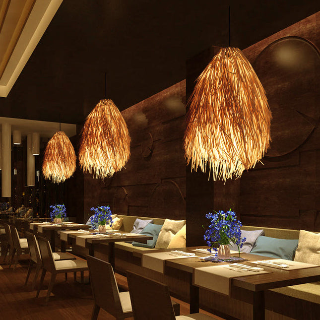 RattanGlow Pendant - Elegante Rieten Hanglamp met Aziatische Invloeden