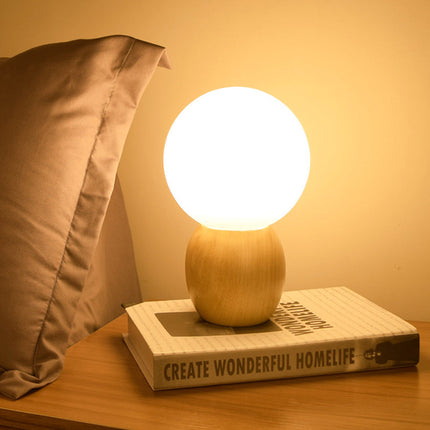 LumiOrb - Elegante Houten Nachtlamp met Glazen Bollen
