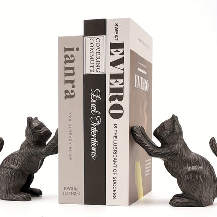 VintageCat - Rustieke Gietijzeren Boekensteunen voor Stijlvolle Interieurs