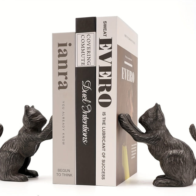 VintageCat - Rustieke Gietijzeren Boekensteunen voor Stijlvolle Interieurs