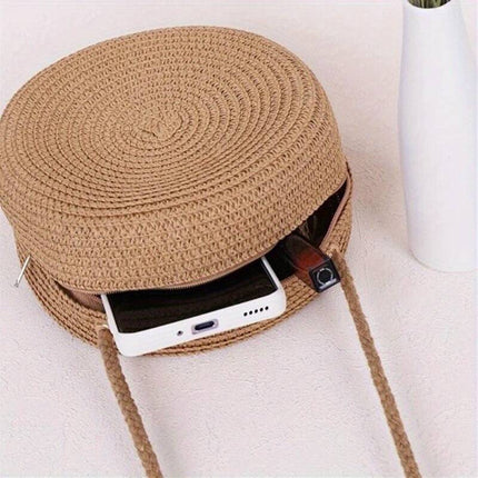 BellaRound Bag - Elegante Ronde Stro Schoudertas