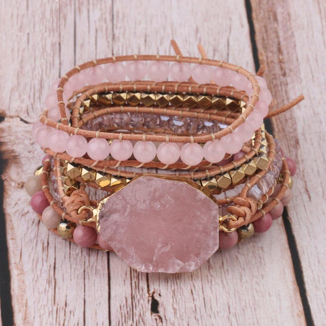 Amoria Bracelet – Elegante Gouden Rozenkwarts Armcandy