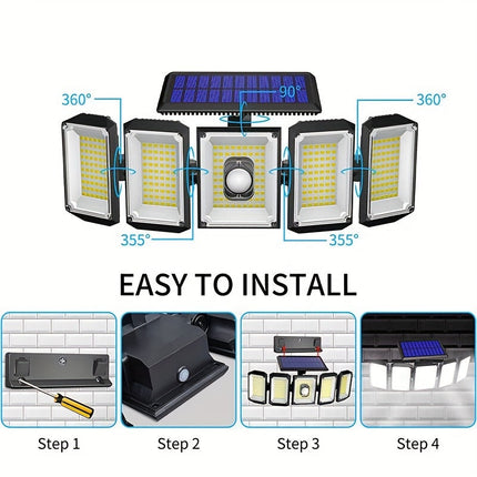 SolarGuard Pro – 5-Arm Zonne-LED Buitenlamp met Sensor