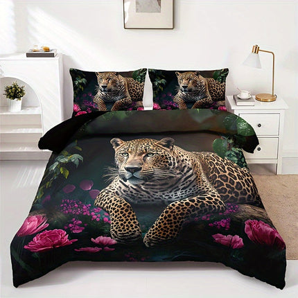 Luxueuze Dierenprint Bedset met Rozenmotief - 3-delig