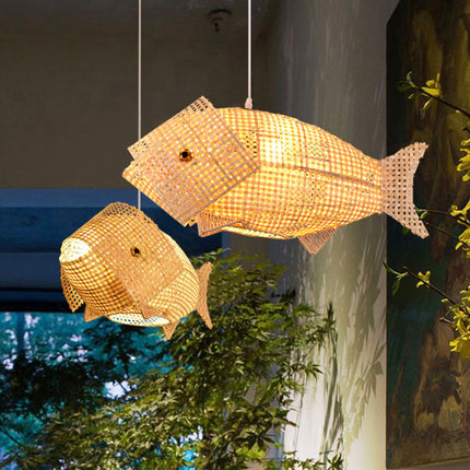 WaveGlow Pendant - Elegante Houten Aziatische Hanglamp