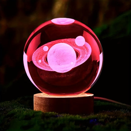 LumiSphere - Luxe 3D Kristallen Tafellamp met Houten Voet
