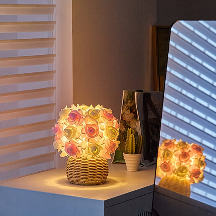 FloraGlow - Luxe Art Deco Rozen Tafellamp met USB