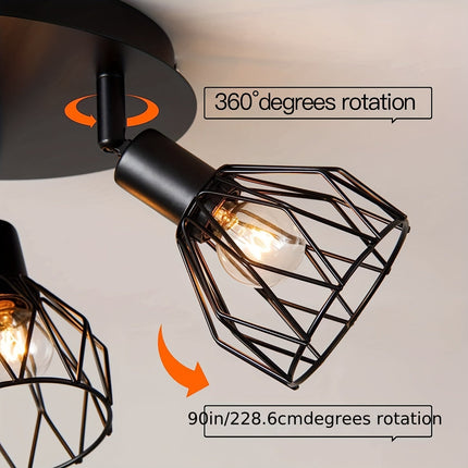 RusticGlow Lamp - Landelijke Zwarte Plafondlamp met Draaibare Kappen