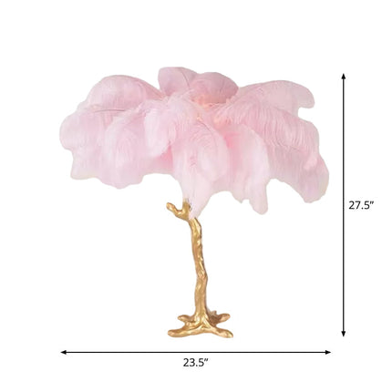 FeatherLuxe - Artistieke Veer Tafellamp in Roze en Goud