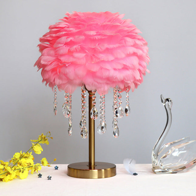 Romantische FeatherBeam - Moderne Veer 1-Licht Bedlamp met Kristallen Decor