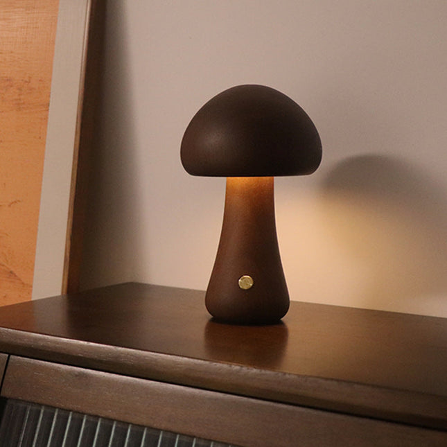 Mushroomlight - Draadloze Houten Paddenstoel LED Nachtlampje