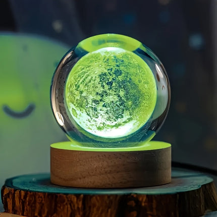 LumiSphere - Luxe 3D Kristallen Tafellamp met Houten Voet