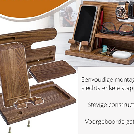 WoodDock – Stijlvolle Houten Organizer voor Apparaten