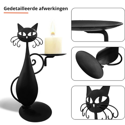 Midnight Panther - Mystieke Zwarte Kat Kaarsenhouder