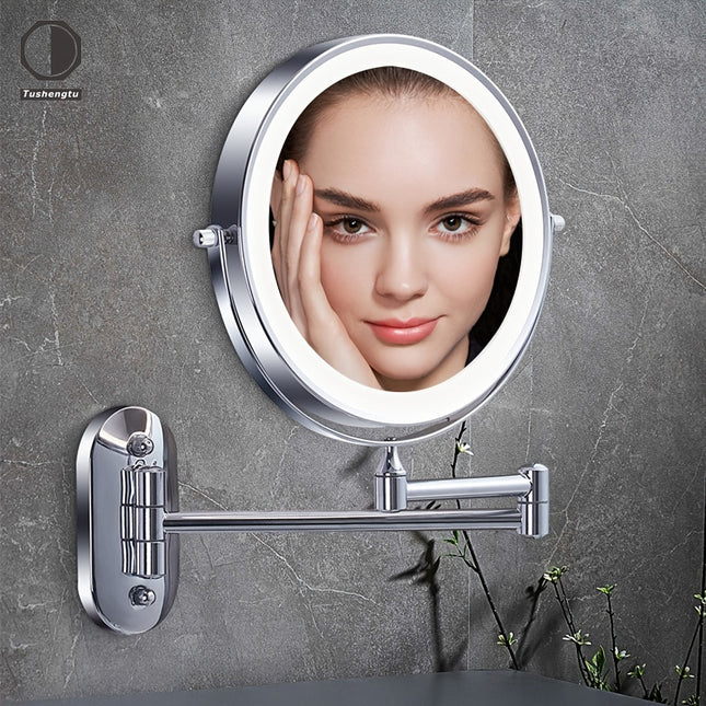 GlamGlow - Luxe LED Wandspiegel met Vergrootlens en Oplaadbare USB