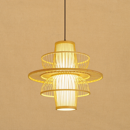 ZenLuxe Pendant - Elegante Zwart-Beige Bamboe Hanglamp