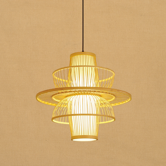 ZenLuxe Pendant - Elegante Zwart-Beige Bamboe Hanglamp