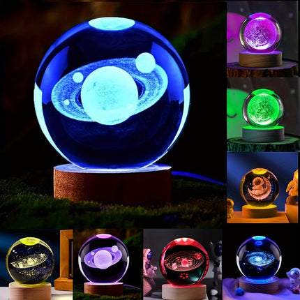 LumiSphere - Luxe 3D Kristallen Tafellamp met Houten Voet