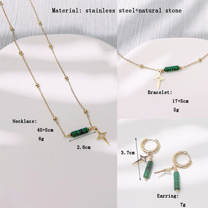 Elegante Maria Malachiet Ster Sieraden Set: Oorbellen, Halsketting en Armband van Natuurlijke Malachiet
