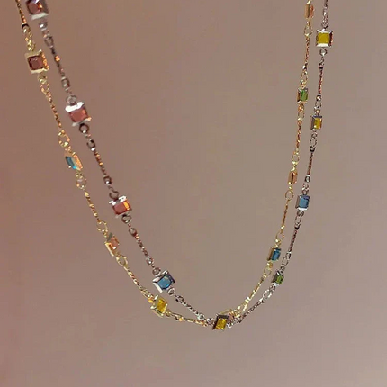 Elegante Gouden/Zilveren Ketting met Sprankelende Kleurrijke Edelstenen - Ivy