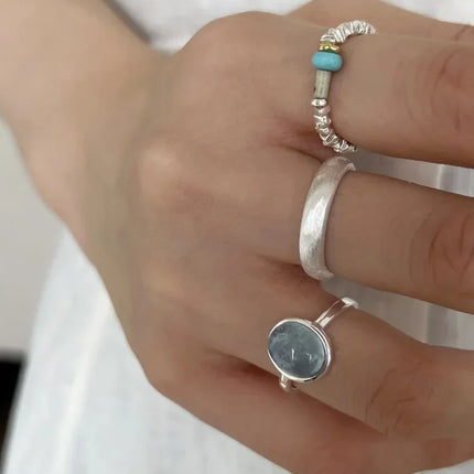 Elegant Nerida Silver Ring with Aquamarine Gemstone