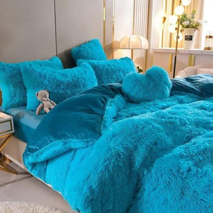 Luxe Pluche Dekbedovertrek met Ritssluiting en Hoekbanden