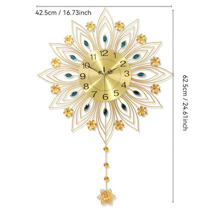 GoldenBloom Clock - Luxe Stille Wandklok met Bloemen
