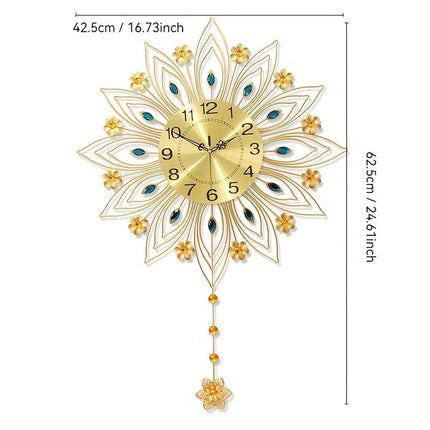 GoldenBloom Clock - Luxe Stille Wandklok met Bloemen