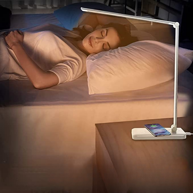 LED Bureaulamp - Tafellamp met USB Oplaadpoort, 5 Lichtstanden en Helderheidsniveaus