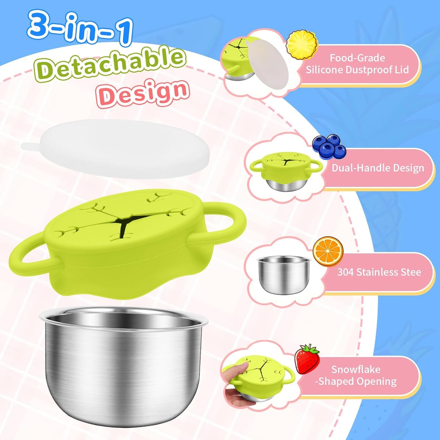 PandaEar Stainless Steel Toddler Snack Containers (2-Pack)