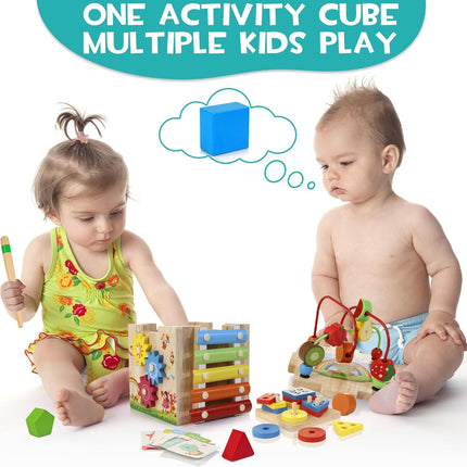 Stijlvolle 8-in-1 Montessori Activiteitenkubus - Educatief Speelplezier voor Baby's