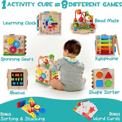 Stijlvolle 8-in-1 Montessori Activiteitenkubus - Educatief Speelplezier voor Baby's