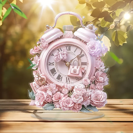 BohoClock – Stijlvolle Roze Bloemenwekker met Acryl