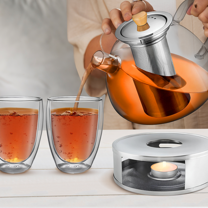 TeaFusion - Stijlvolle Theepot met Filter en Verwarmingssupport