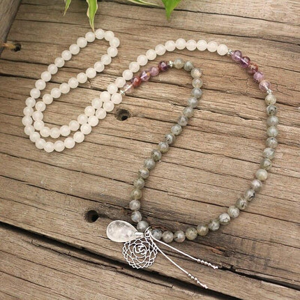 Seraphine Mala – Labradoriet, Jade & Amethist Edelstenen