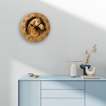 EquineElegance - Luxe Houten Paarden Wandklok