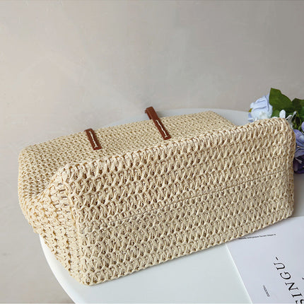 SummerBreeze Tote - Stijlvolle Rieten Tas met Leren Handvatten