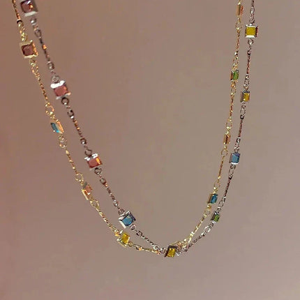 Elegante Gouden/Zilveren Ketting met Sprankelende Kleurrijke Edelstenen - Ivy