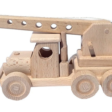 WoodCrane Speelgoed - Houten Kraanwagen met Takelarm