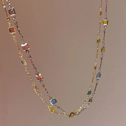 Elegante Gouden/Zilveren Ketting met Sprankelende Kleurrijke Edelstenen - Ivy