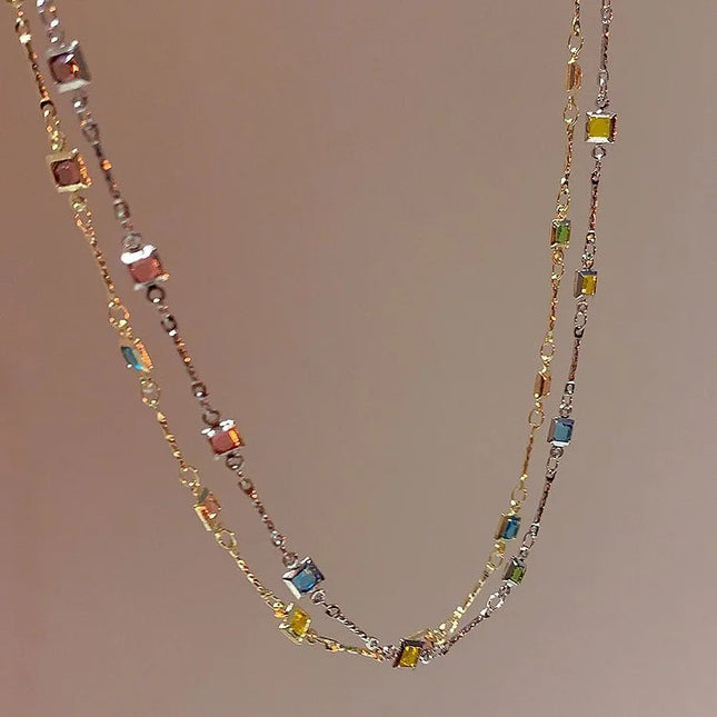 Elegante Gouden/Zilveren Ketting met Sprankelende Kleurrijke Edelstenen - Ivy