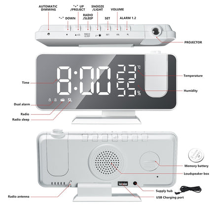 Astronatic™ Alarmklok - LED Scherm met 180° Projector