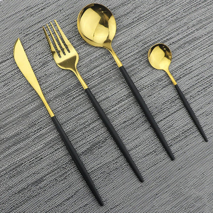 Luxe Zwart-Gouden Roestvrijstalen Bestekset - voor Elegante Maaltijden