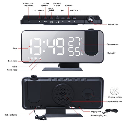 Astronatic - Innovatieve LED Projector Alarmklok met USB