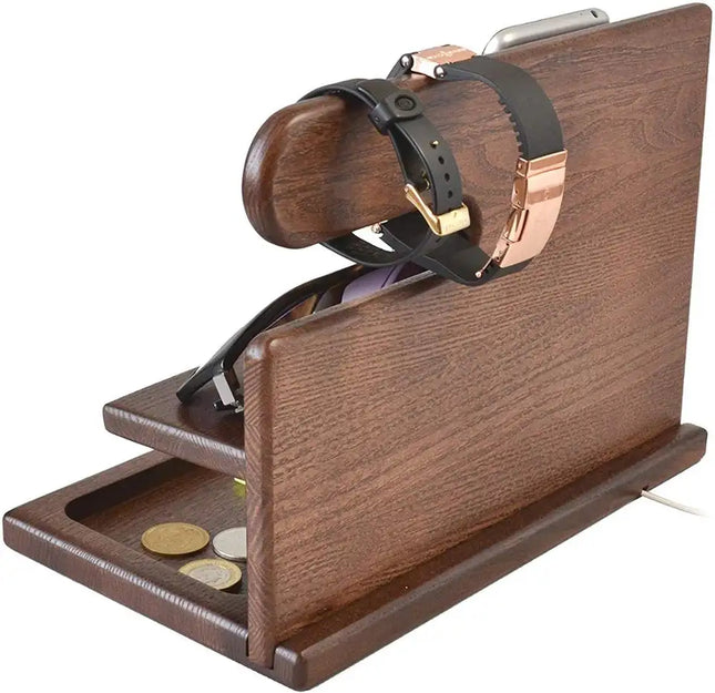 WoodDock – Stijlvolle Houten Organizer voor Apparaten