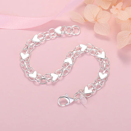 Elegante Luxe Zilveren Hartarmband – Tijdloos en Chic