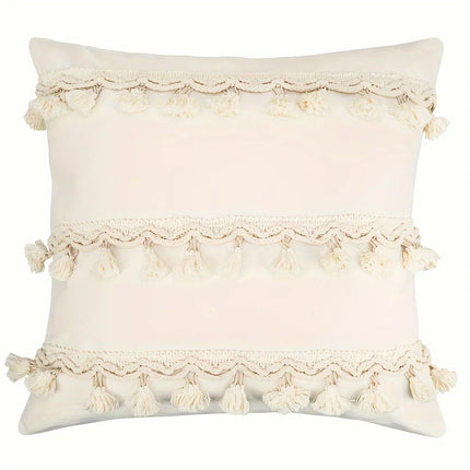 Bohemian Kussenhoes - Geometrisch Kussenhoes in Beige met Franjes